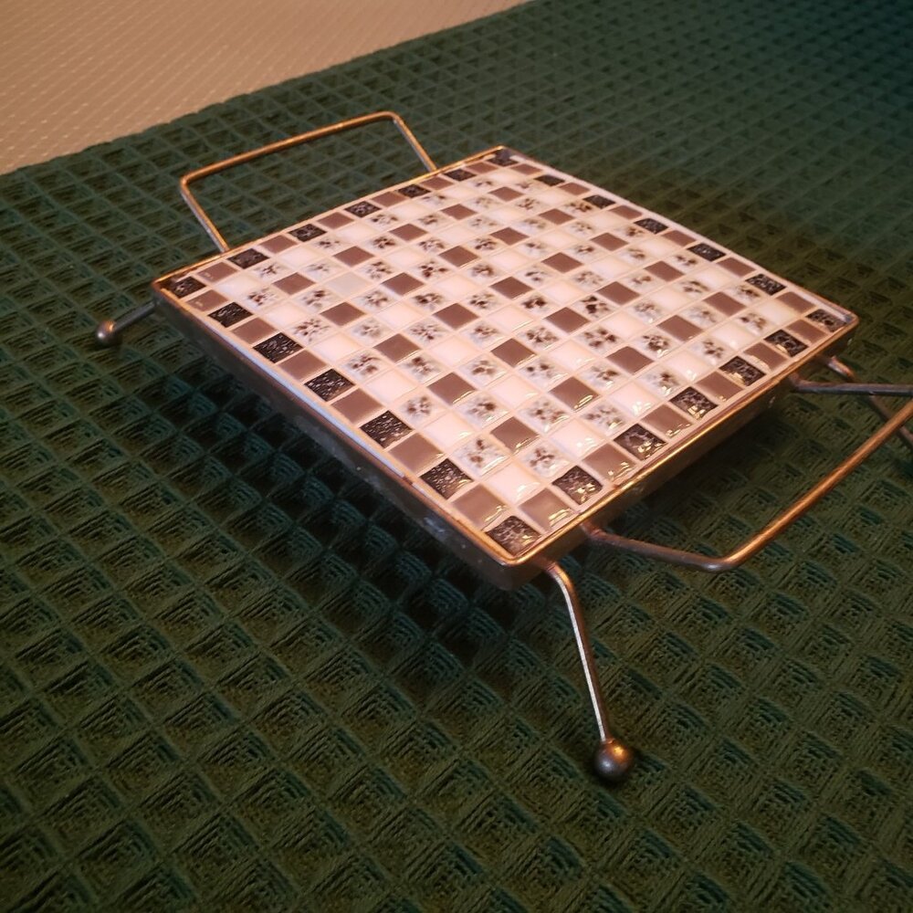 Vintage MCM Mid Century‎ Tile Trivet with rack